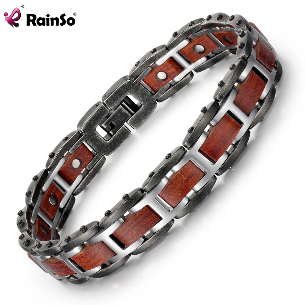 Rainso Stainless Steel Bangle Bracelet Homme For Wooden  Man Bracelet Healthy Care Magnetic Bracelet Viking Gifts  For Male