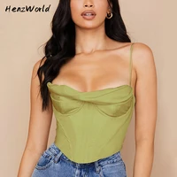 henzworld elegant satin camisole boned draped vest tank for women corset top sexy sleeveless backless club party prom tops