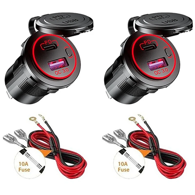 

2 шт., автомобильное зарядное устройство USB Type-C и QC 3,0, 12 В