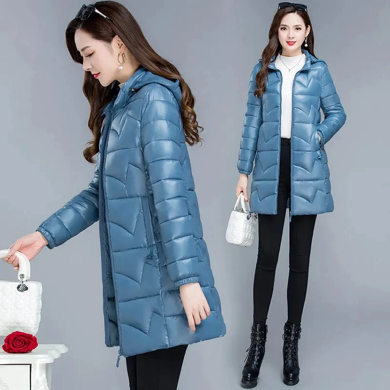 Glossy Padded Jacket Womens New Winter Thicken Windproof Rainproof Warm Parkas Women Hooded Down Cotton Coat Solid Women Outwear