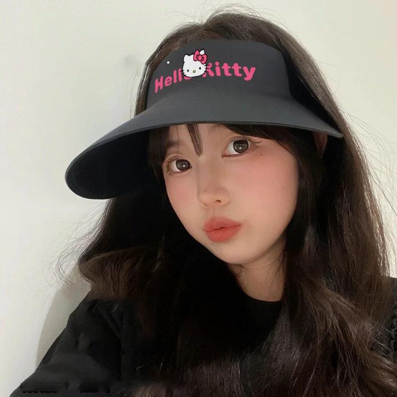 

Sanrio Kuromi Hello Kitty Simple Sun Hat fpr Women Student Campus Black White Cute Kawaii Fashion New Versatile Sweet Nice Goo