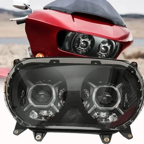 Для Road Glide 2015 2016 2017 2018 2019 2020 Замена мотоциклетных фар Черный 2021 двойная светодиодная фара 124 Вт