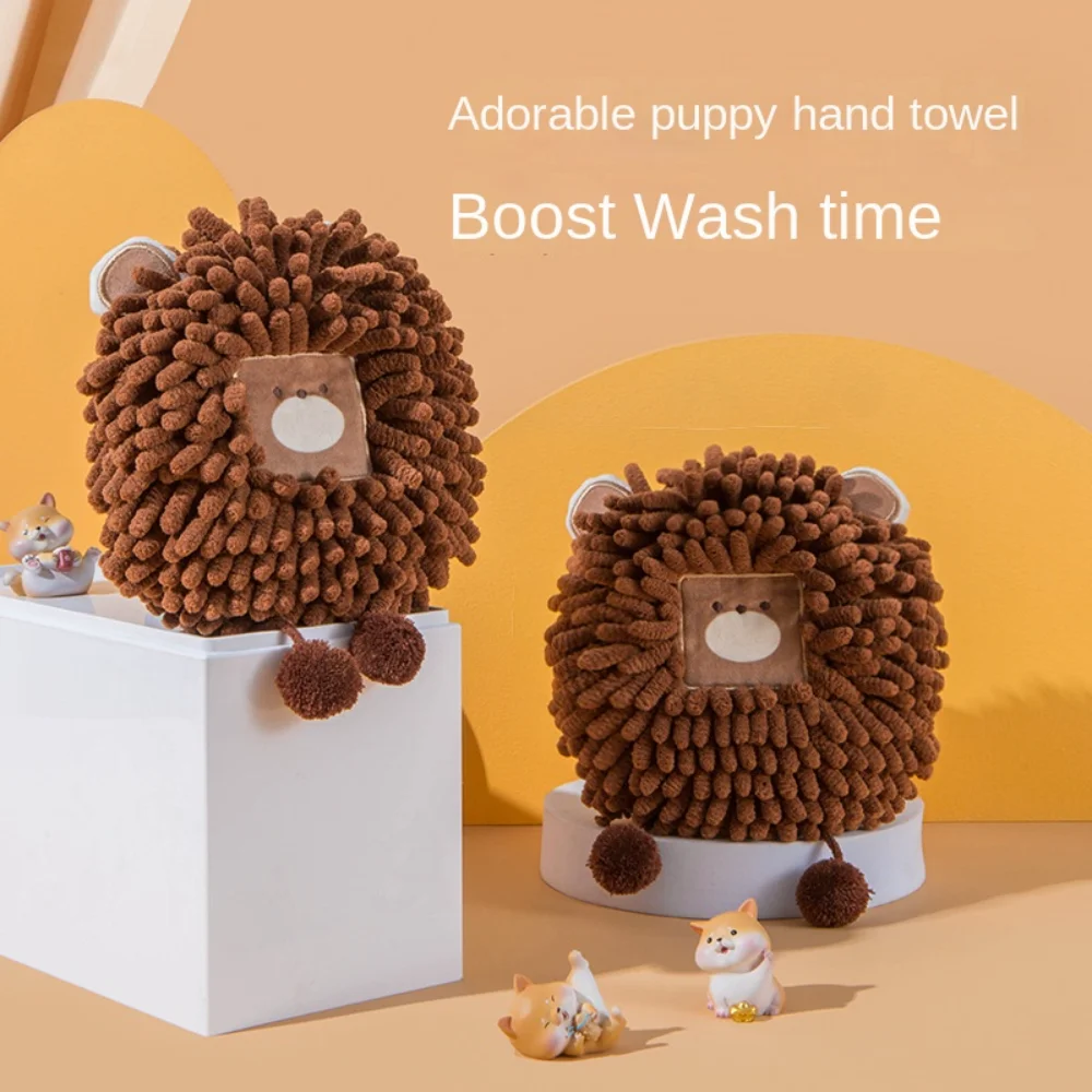 

Dog Shape Chenille Hand Towel Soft Thicken Absorbent Quick Dry Wipe Handkerchief Hanging Loops Towels Kitchen Bathroom Cleaning