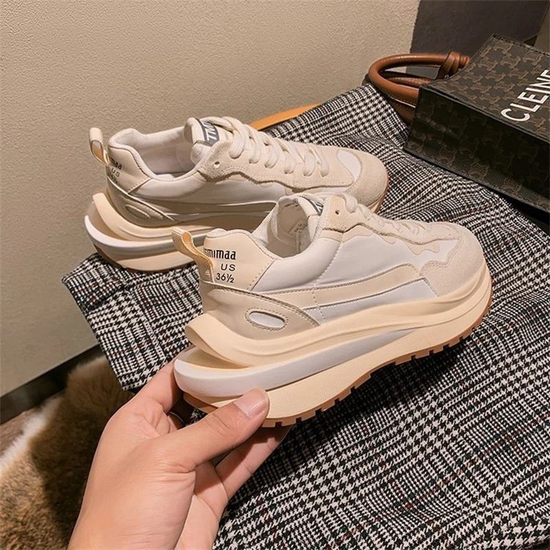 

Leather sports shoes women's 2022 spring new thick-soled wild sports outdoor leisure non-slip wear-resistant sports shoes
