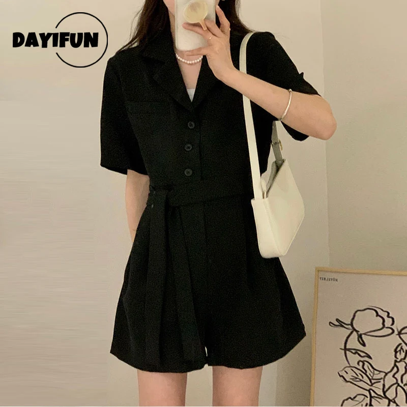 

Комбинезоны DAYIFUN женские с коротким рукавом, офисные кружевные комбинезоны с поясом, модные дамские повседневные Комбинезоны с V-образным вырезом для ранней осени