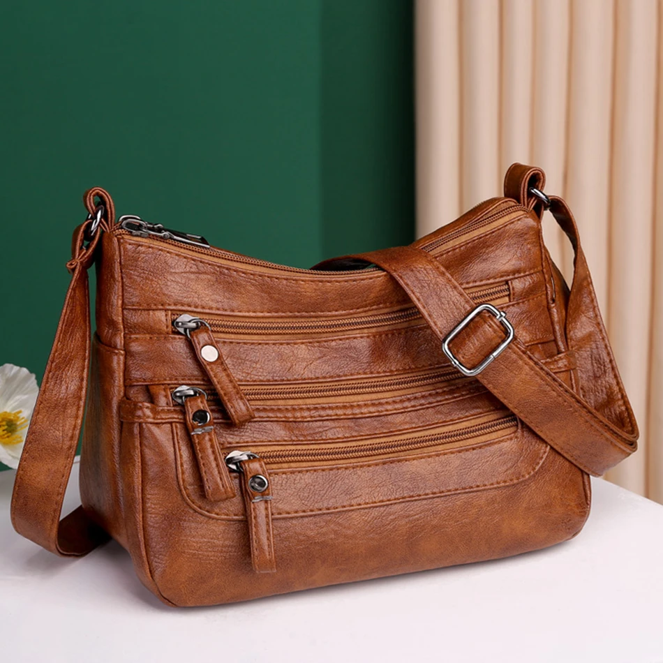 

Super Soft Leather Handbag and Purses Multiple Pockets Messenger Shoulder Crossbody Bag for Women 2022 Luxury Designer Tote Sac