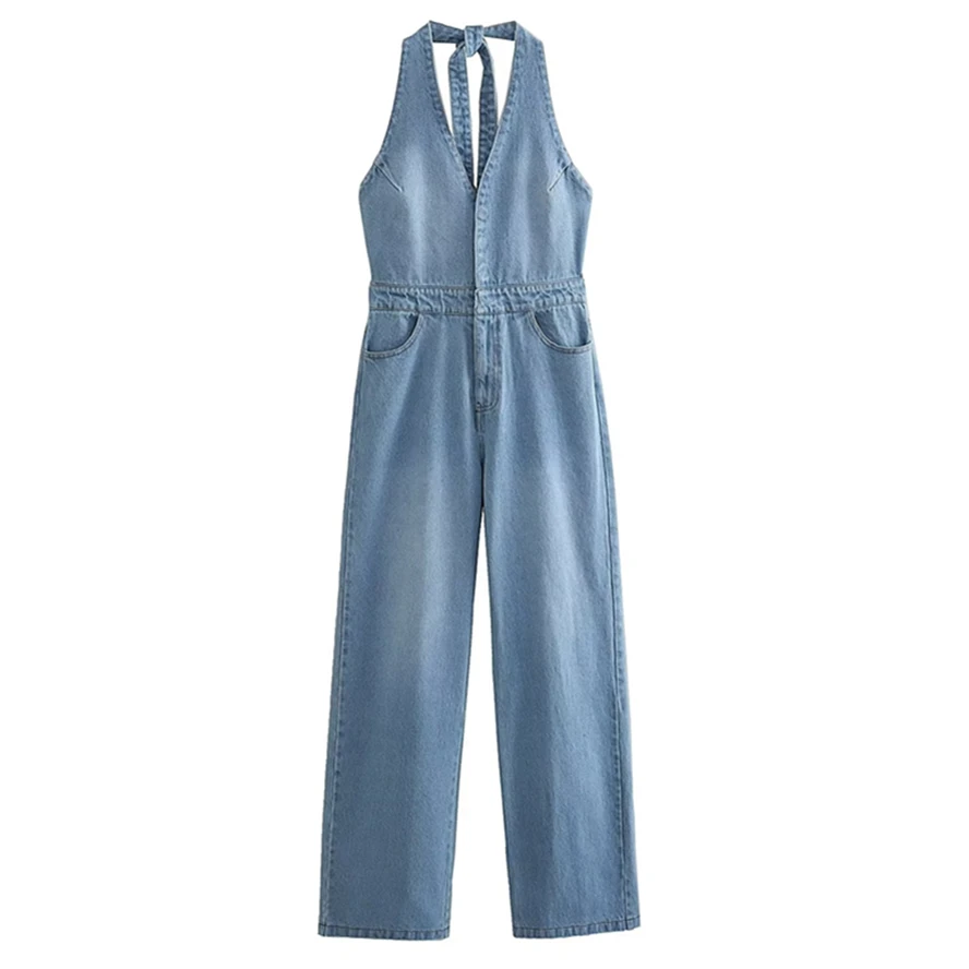 Jenny&Dave Washed Old Denim Jumpsuit American Retro Ladies Fashion Casual Overalls Women