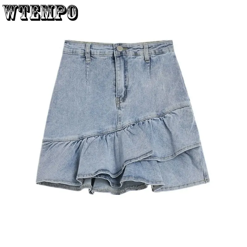 

High Waisted Fishtail Denim Short Skirt Women A-line Buttocks Wrapped Skirt Hottie Summer Korean Fashion Preppy Style E-girl