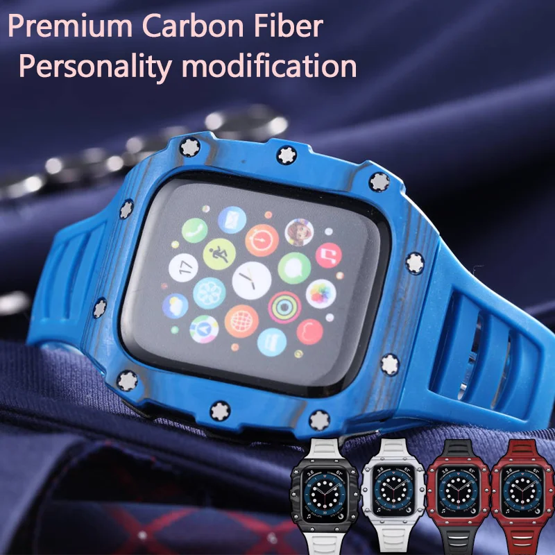 

Ремешок для часов Apple Watch Band 7 45 мм 44 мм, чехол из нержавеющей стали для серии Iwatch 6 5 4 SE 41 мм 40 мм, комплект из углеродного волокна и керамики