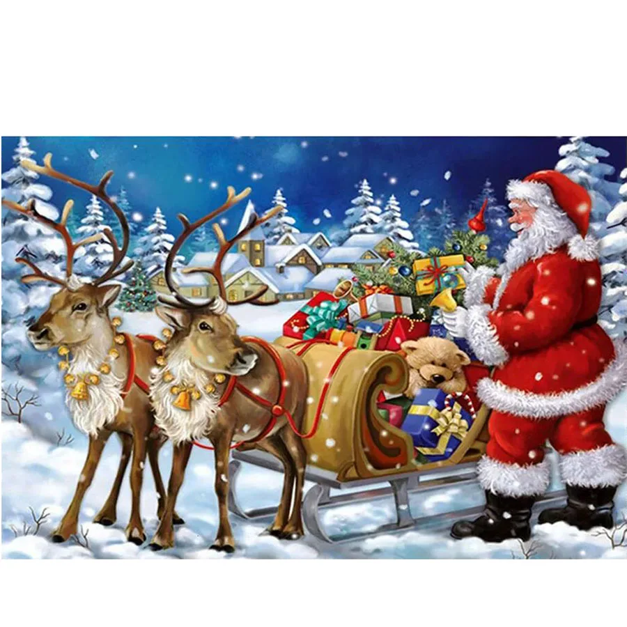 

5D Diy Рождественская алмазная живопись Лось и Санта-Клаус в снегу полная искусственная мозаика вышивка крестиком набор для домашнего декора