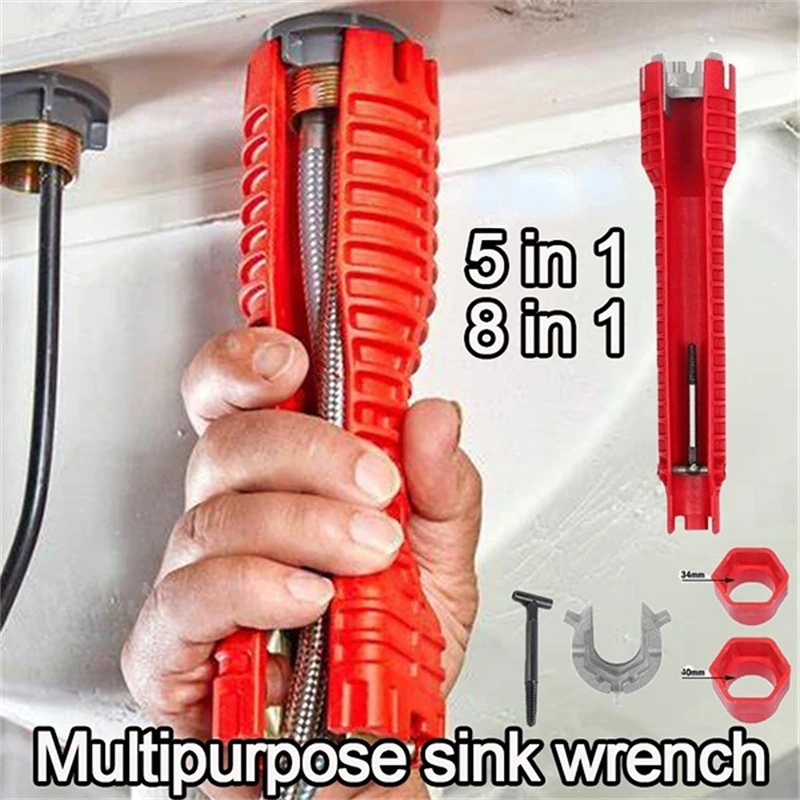 

Multifunctional Sink Wrench 8 In 1 Bathroom Faucet Socket Wrench Adjustable Plumbing Tools