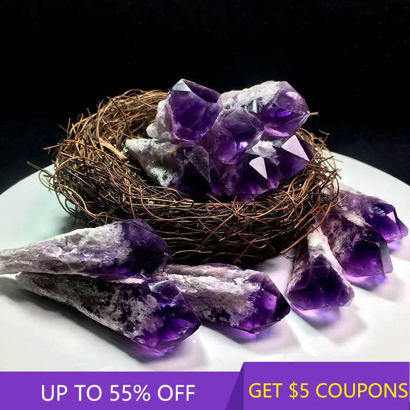 

40-50g Natural Brazilian Amethyst Cluster Quartz Geode Druzy Crystal Point Wand Mineral Specimen Backbone Scepter Healing Decor