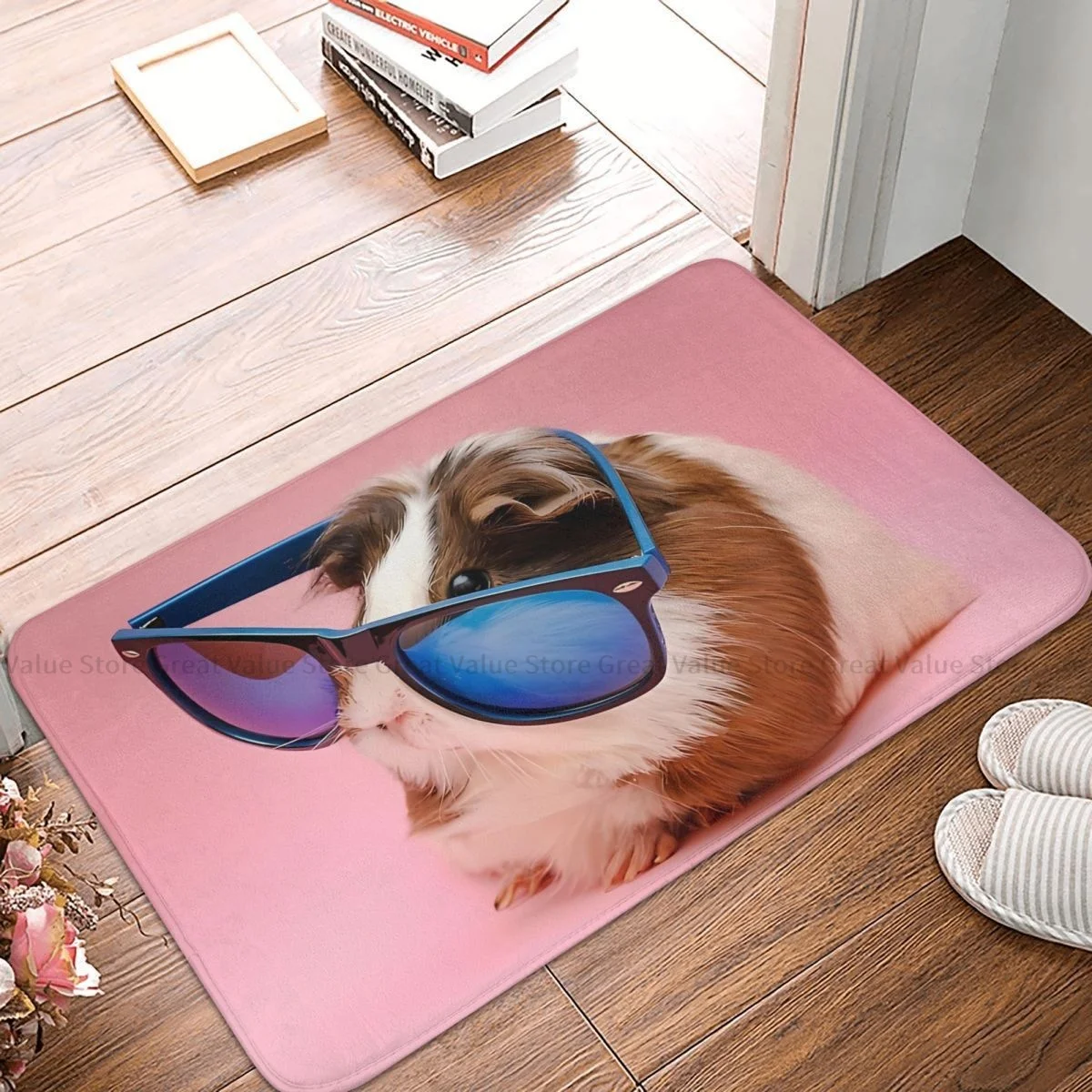 

Guinea Pig Pet Animal Bath Non-Slip Carpet Wearing Sunglasses Bedroom Mat Welcome Doormat Floor Decoration Rug