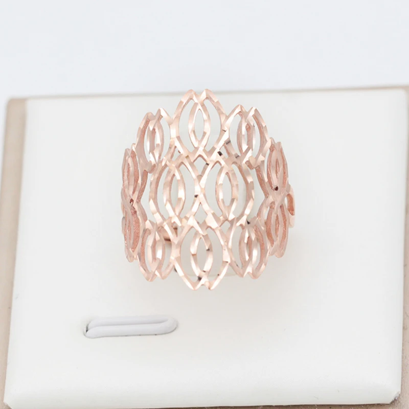 

585 purple gold 14K rose gold, wide version hollow rings for women open shiny design fashion luxury wedding jewelry