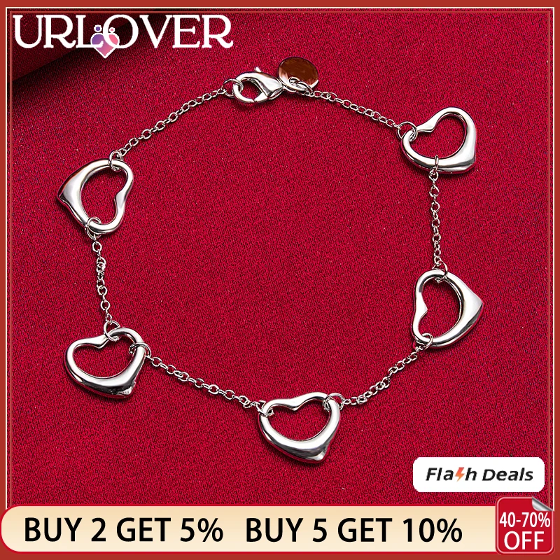 

925 Stamp Silver Color 20cm Popular Romantic Heart Chain Bracelets For Women Party Birthday Gorgeous Jewelry Wedding Accessories