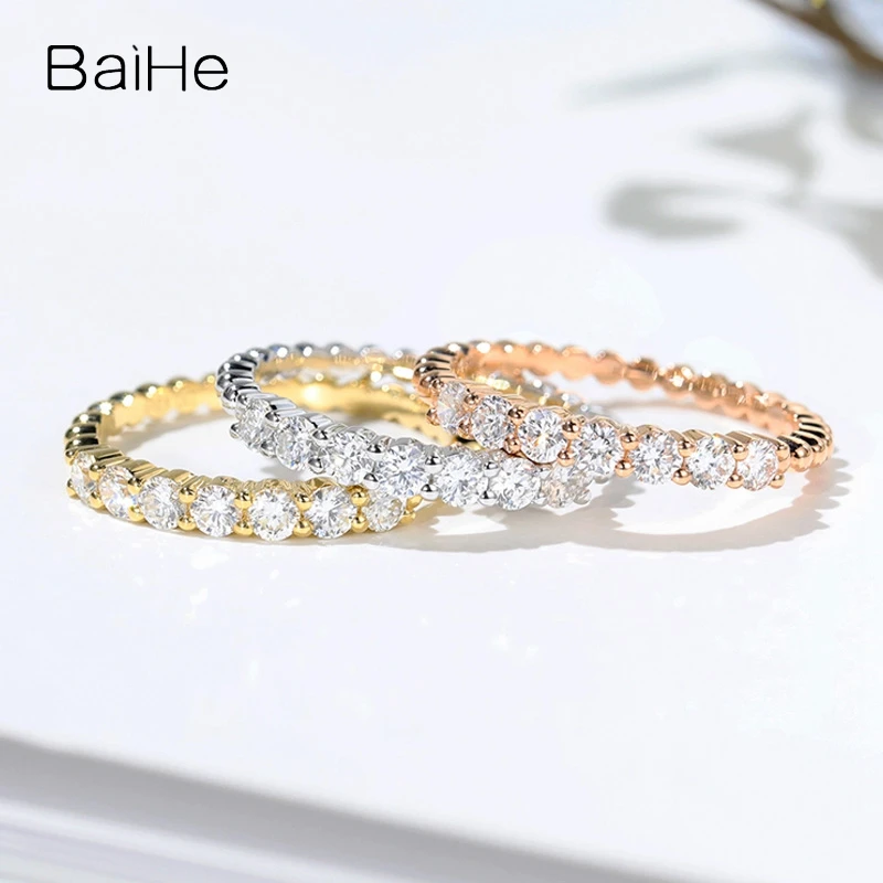 

BAIHE Solid 14K Yellow Gold 0.13ct H/SI Natural Diamond Ring For Women Men Wedding Engagement Trendy Fine Jewelry Кольцо Кольцa