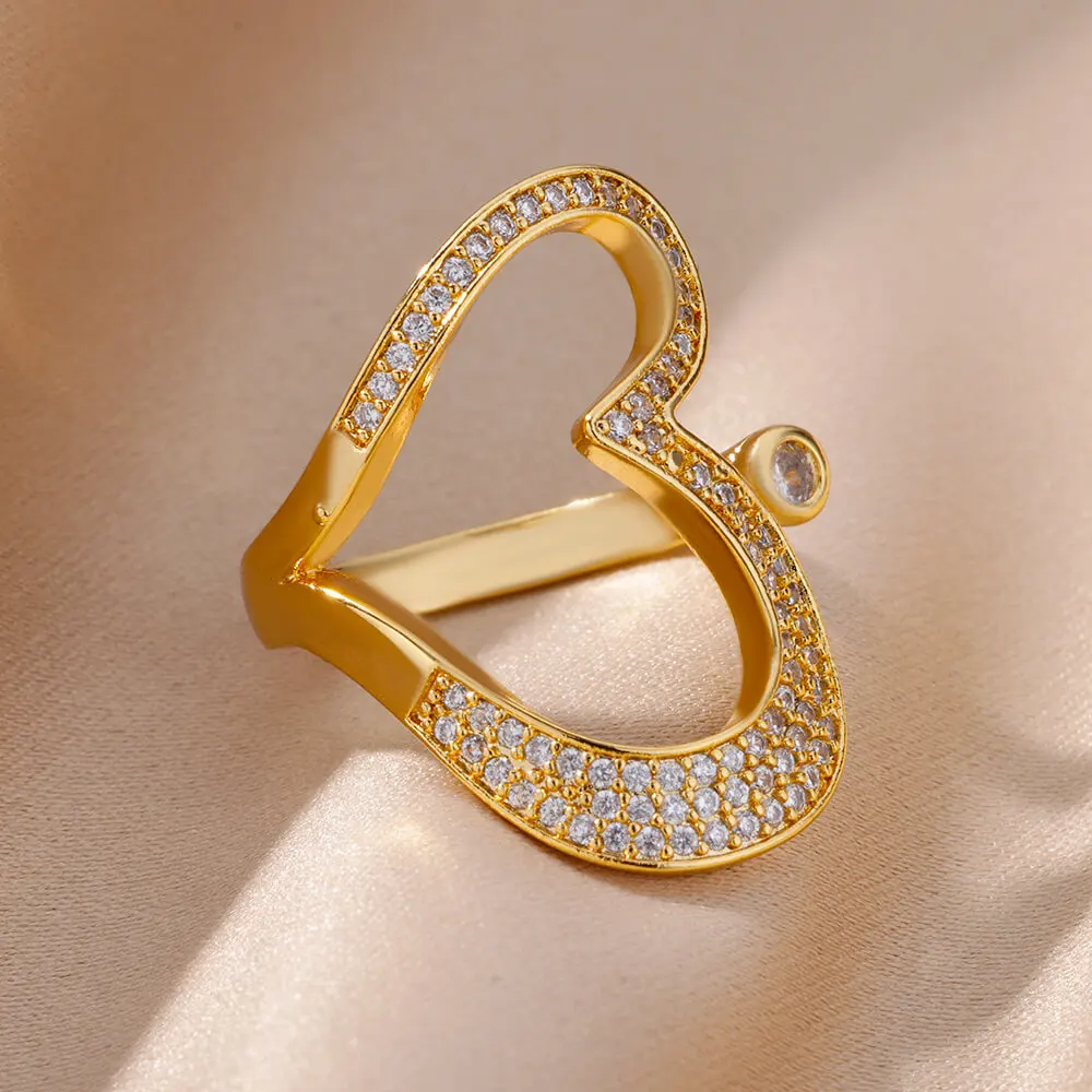 

Heart Stainless Steel Gold Color Rings for Women's Fashion Butterfly Zircon Opening Adjustable Rings Jewelry Party Birthday Gift