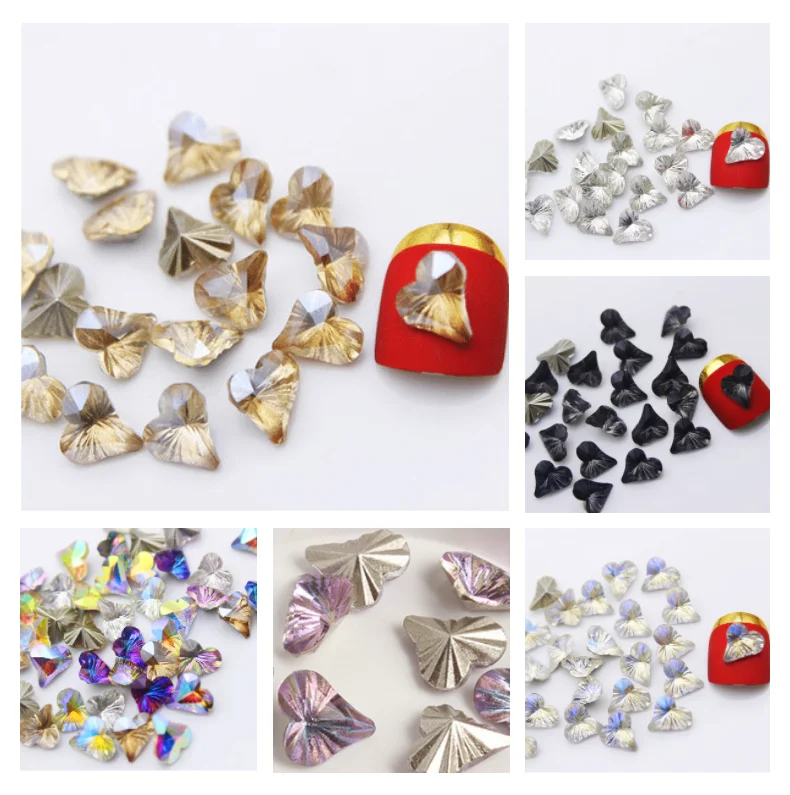 

20pcs 8X9mm Nail Millennium crooked peach heart Crystal Mobile Phone Case DIY Drill Stick Nail Jewelry For nail shoe bag