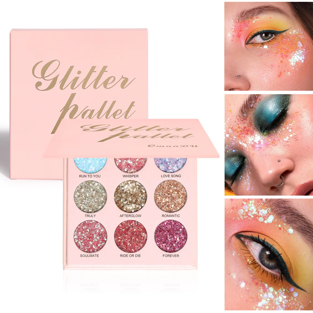 

9 Colors Glitter Eyeshadow Palette Shimmer Mermaid Sequin Gel Cream Eye Shadow Pigment Waterproof Eyes Makeup Maquiagem TSLM2