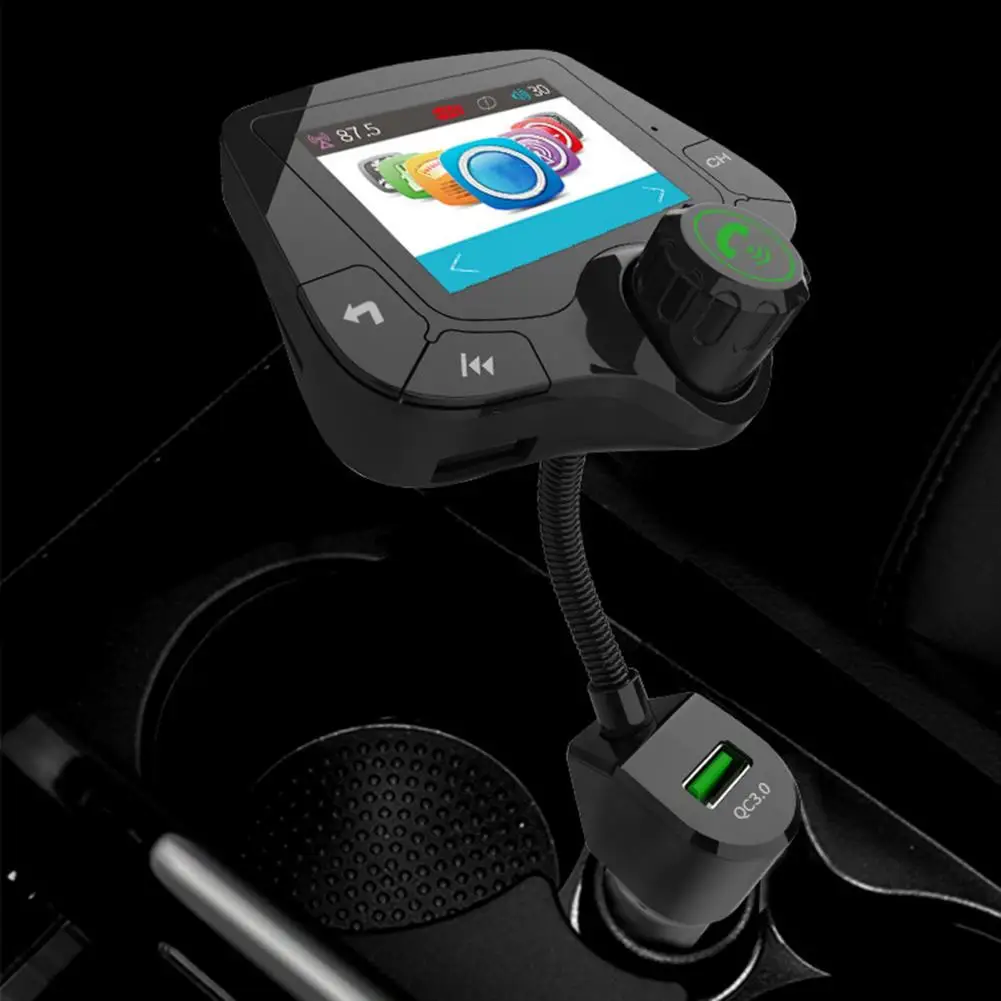

Car FM Transmitter Bluetooth 5.0 Car Kit Handsfree AUX Audio Receiver MP3 Player QC3.0+PD 18W USB Charger With Removable Mic
