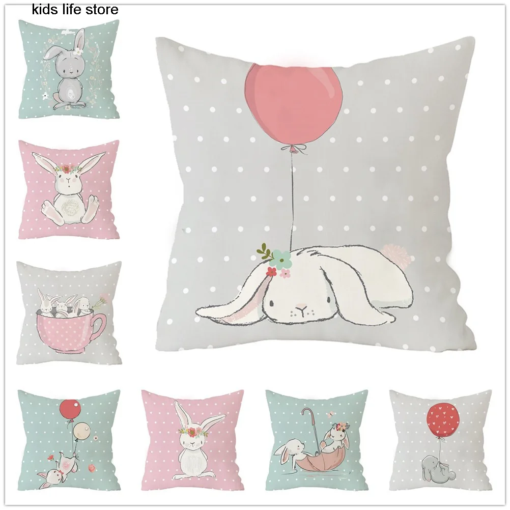 

Nordic Cushion Cover Kids Room Decor Cute Pink Rabbit Bunny Cartoon Animal Throw Pillow Case 45x45cm Decorative Cushion Case