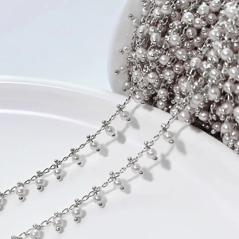 YUTOPIE Медные цепи с бусинами imitation pearl 1 метр