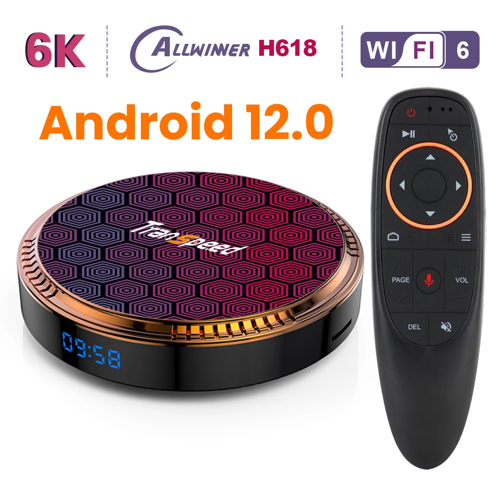 Transpeed Android 12 TV Box Wifi6 Allwinner H618 HDR10 + 6K 4K 3D BT5.0 четырехъядерный Cortex A53 медиаплеер Высокое