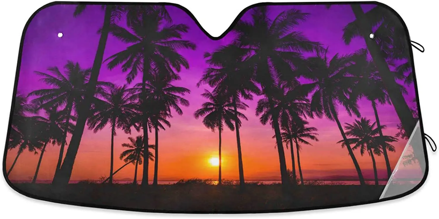 

Coconut Palm Trees Car Windshield Sunshades Beach Sunset Sun Shade Reflective Block UV Rays Protector Keep Your Vehicle Cool Vis