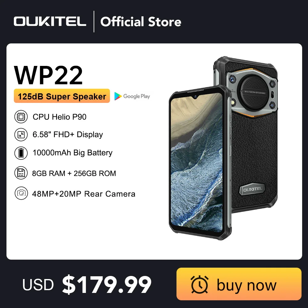 Oukitel Wp22 Robusto 6.58 "Fhd + 10000Mah 8Gb + 256Gb Helio P90 48Mp Fotocamera Posteriore