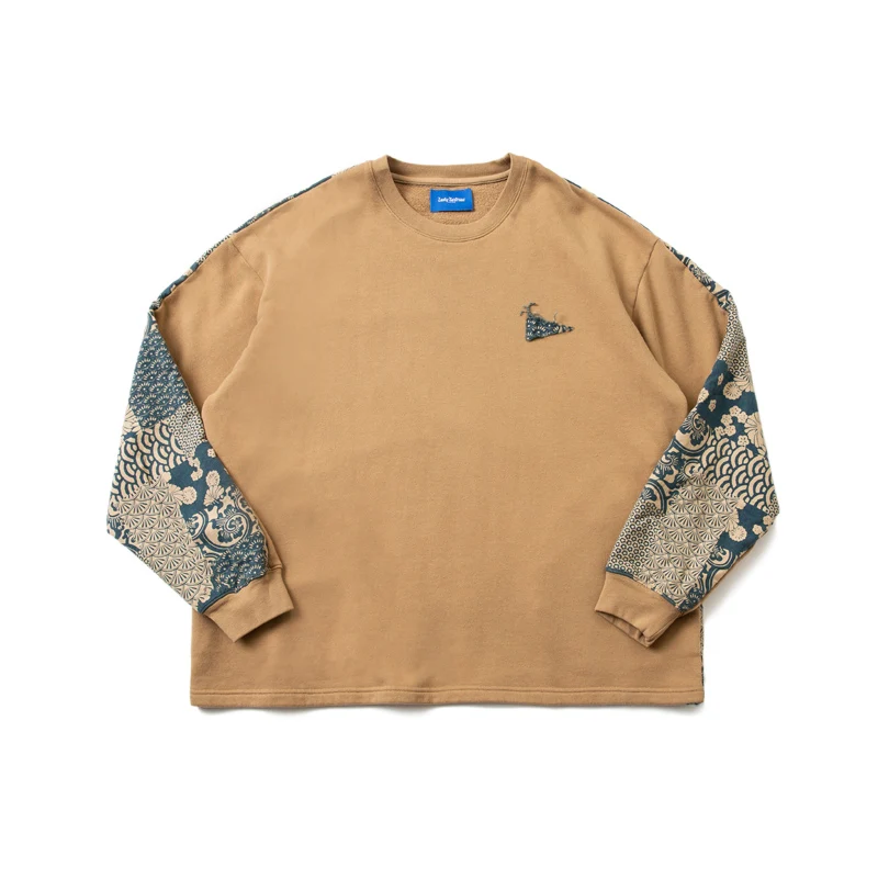 

Мужские свободные свитшоты в японском ретро-стиле с вышивкой, открытыми плечами, длинными рукавами и принтом растений и цветов