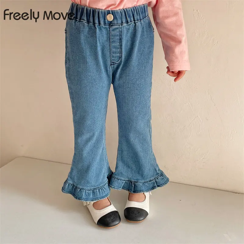 

Kids Baby Pants for Girls Spring Summer Solid Ruffles Demin Toddler Trousers Vestido Infantil Clothing for Children