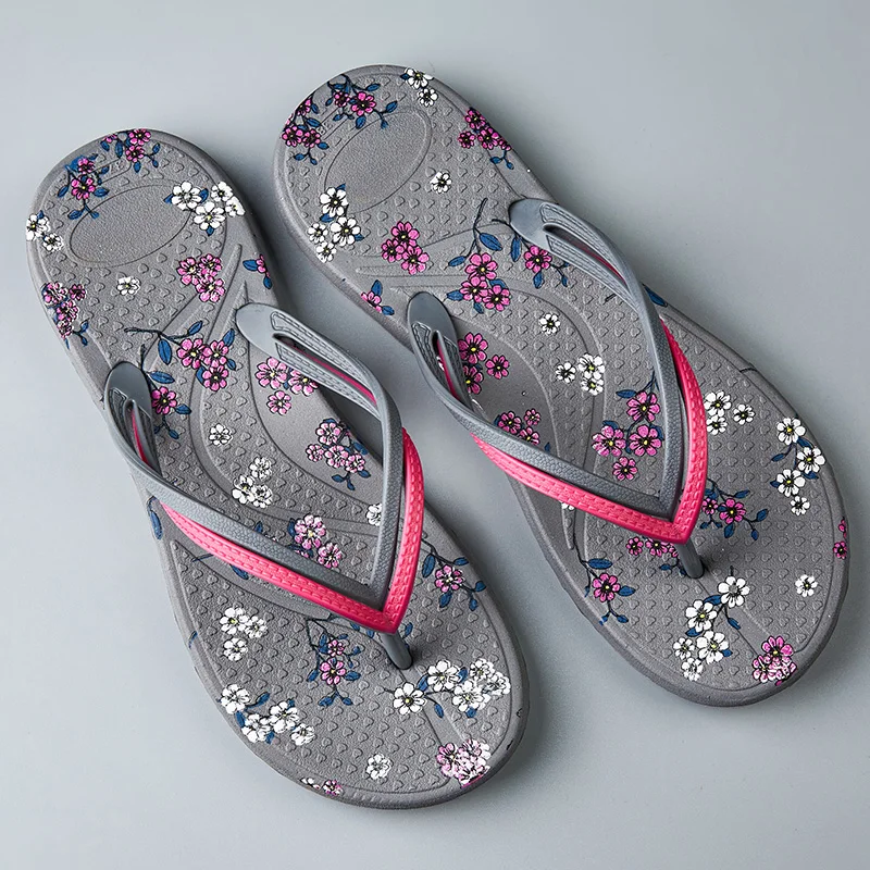 Summer Fashion Flip Flops Women Printed Flowers Thick Sole Outdoor Garden Beach Shoe Versatile Clip Foot Sandals Casual Slippers