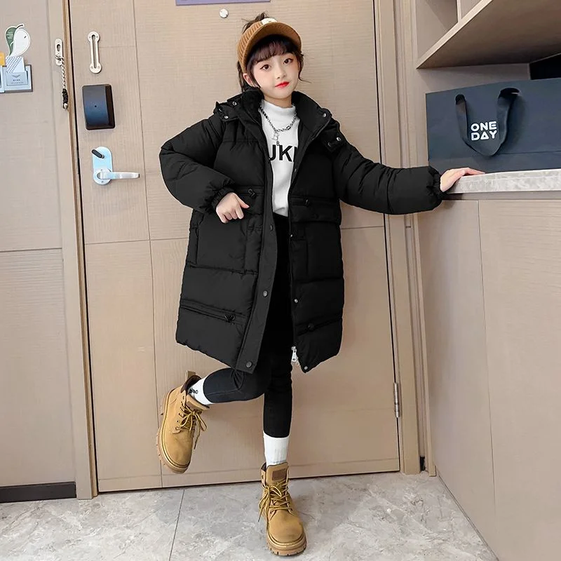 

Пуховик для девочек, хлопковая ветровка, новинка 2023, теплая Утепленная зимняя одежда для лыж на десять градусов ниже нуля, детская одежда