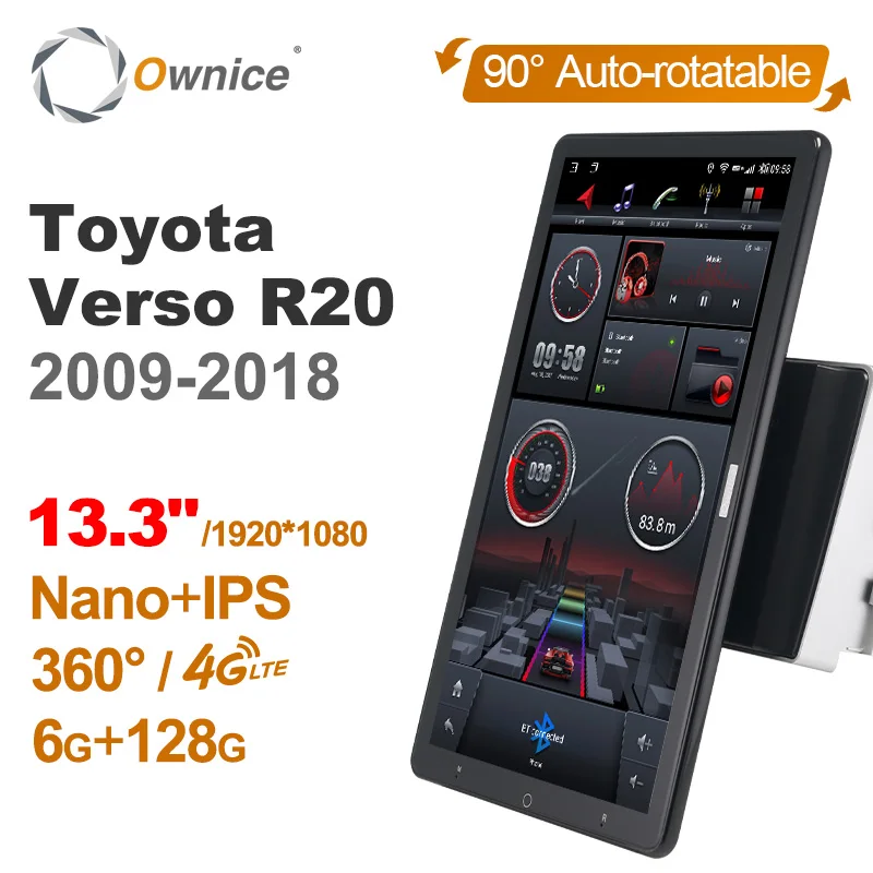 

13.3'' Ownice 1Din Android10.0 Car Radio 360 Panorama for Toyota Verso R20 2009-2018 Auto Audio SPDIF Rotatable 4G LTE NO DVD