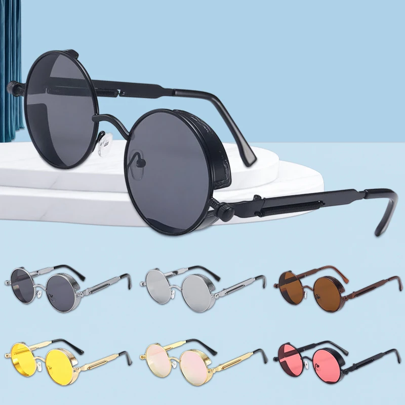 

2022 Vintage Black Punk Sunglasses Round Punk Alloy Metal Retro Red Sun Glasses Women Goggles Men Gothic Style Shades Eyewear