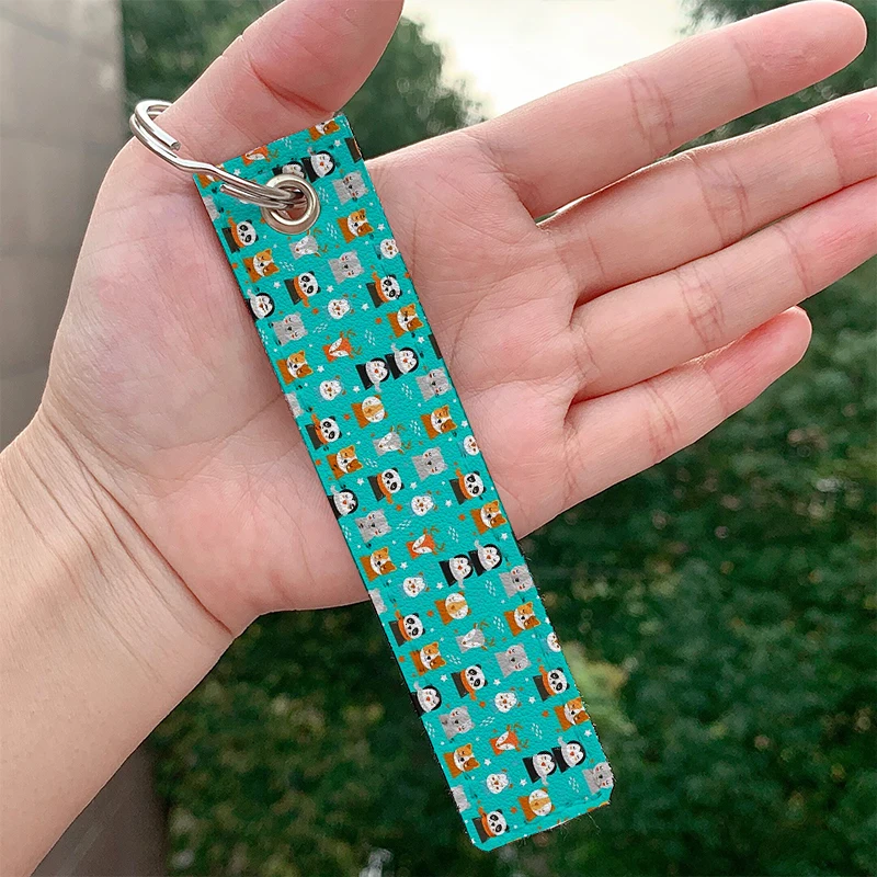 

Cute animal pattern design leather motorcycle Key chain Strap Key rings Hanging Holder Bag Wallet Trinket Keychain Hanging Bag