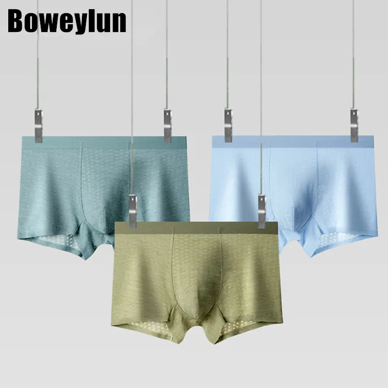 

Boweylun Ice Silk Breathable Mesh Men's Antibacterial Underwear Skin-friendly Breathable Sweat-absorbent Solid Boxer Briefs