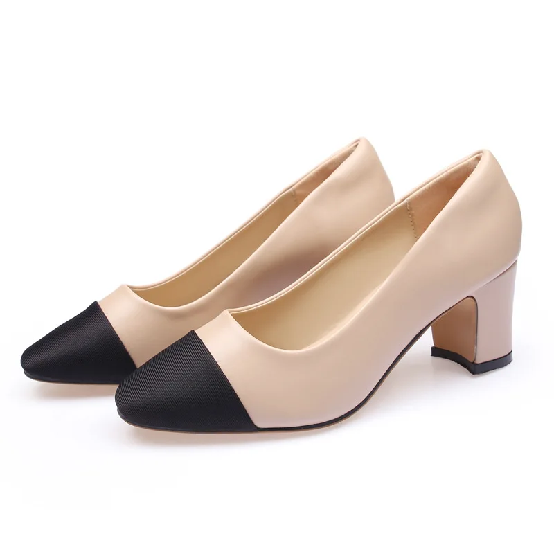 

Classic two-color shoes women's 2022 spring and autumn new high-heeled shoes women's thick high-heeled shoes black shoes