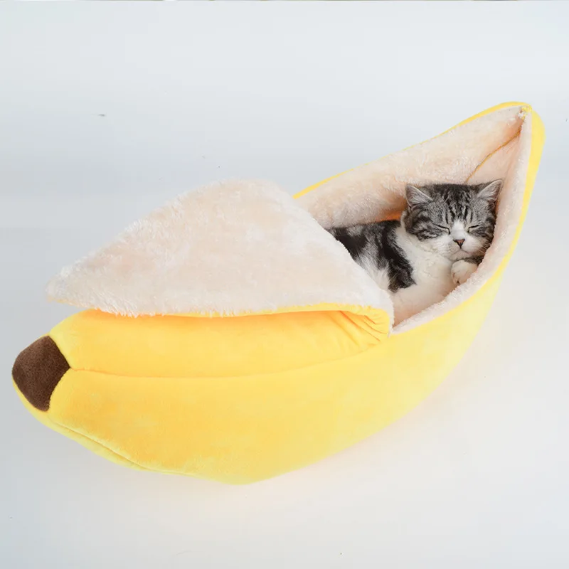 

Yellow Dog Bed Banana Cat Bed Warmer Cozy Cushion Basket Fully Enclosed with Cover for Small Medium Dogs Dog Cats Accessories