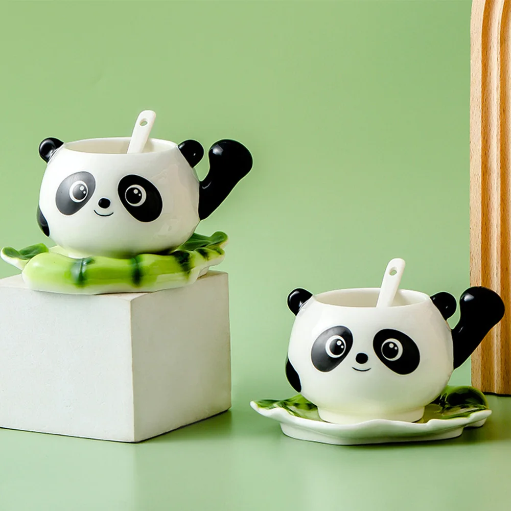 

Panda Coffee Cups with Saucer Spoon New Creative Ceramics Mugs Hot Breakfast Tea Milk Water Bottle 250ml Christmas Birthday Gift