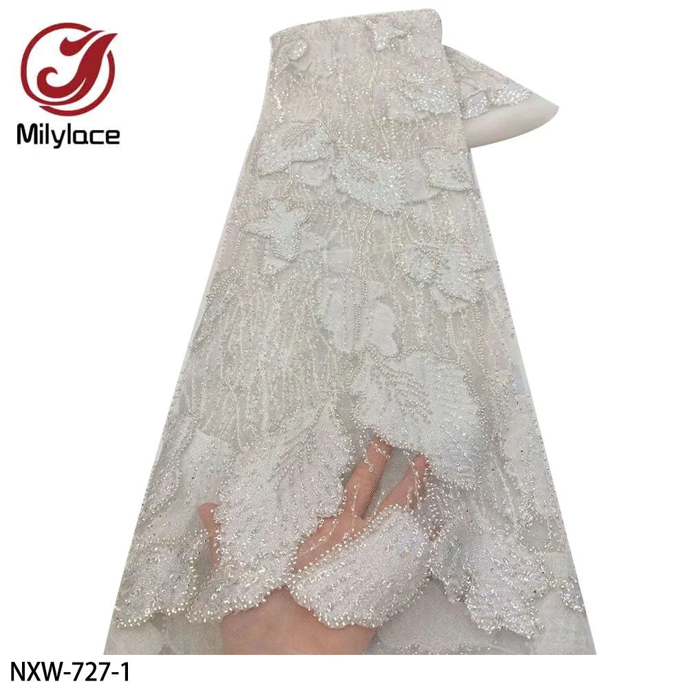

Luxury African Lace Frabric High Quality French Lace Sequins Beaded Embroidered Lace Fabric for Nigerian Lace Fabrics NXW-727