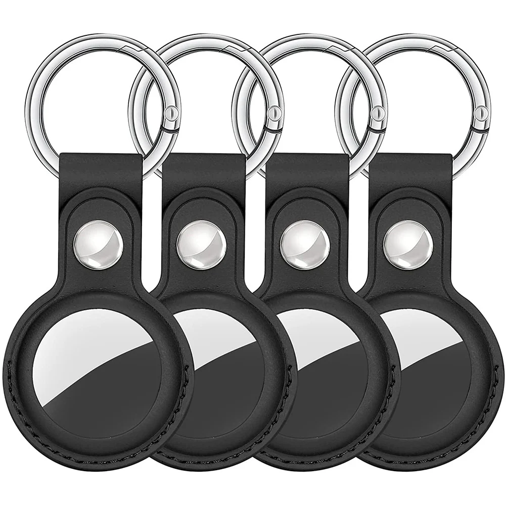 

4 Pcs Protective Holder for AirTag Case PU Leather Skin Cover with Keychain Holder Key Ring Loop for Air Tag Accessories
