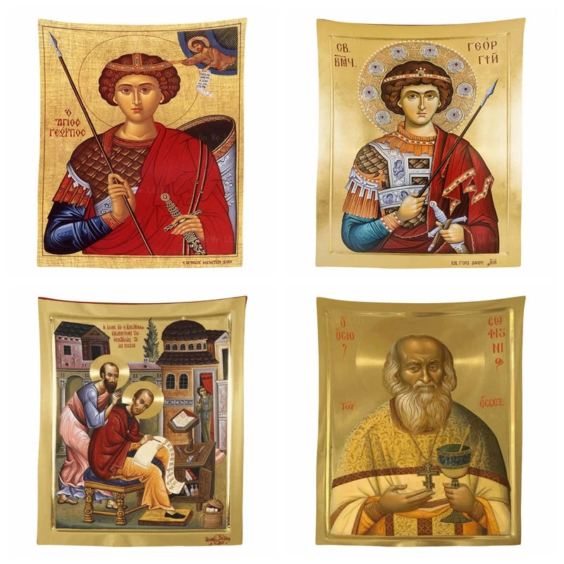 

Holy Great Martyr George Saint John Chrysostom St Sophrony Of Essex Icon Tapestry By Ho Me Lili For Livingroom Wall Decor