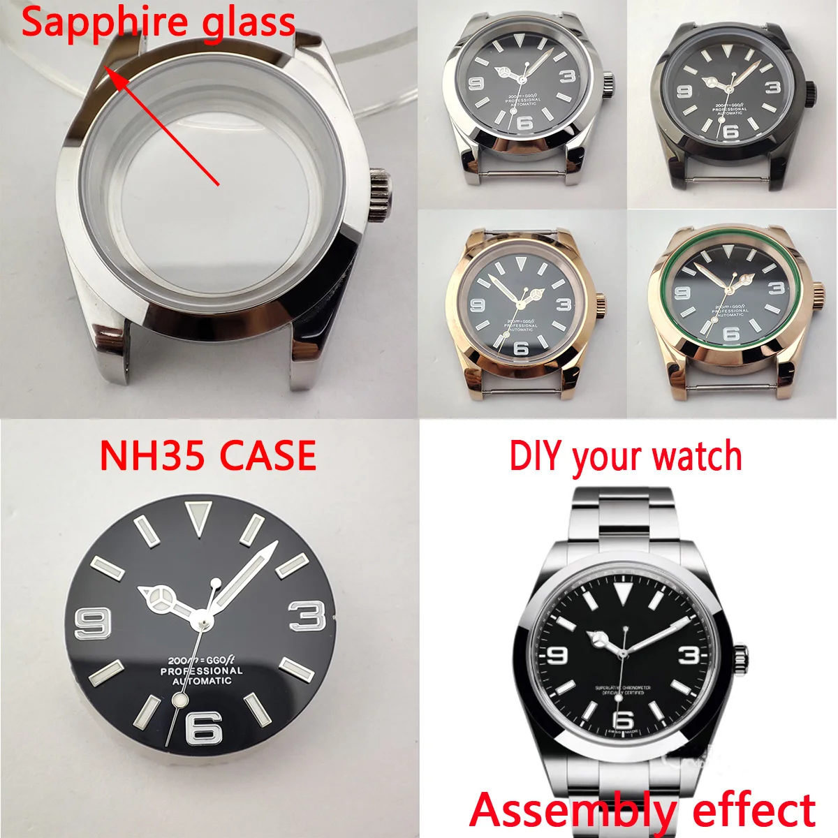 

NH35 Case 39mm Sapphire Glass automatic men Watch cases nh36 case nh35 Watch parts case nh36 nh35 Movement for explore case
