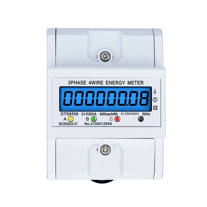 

DTS8558 Din Rail 3 Phase 4 Wire Power Consumption Energy Meter Wattmeter Kwh 5(80)A 50Hz LCD