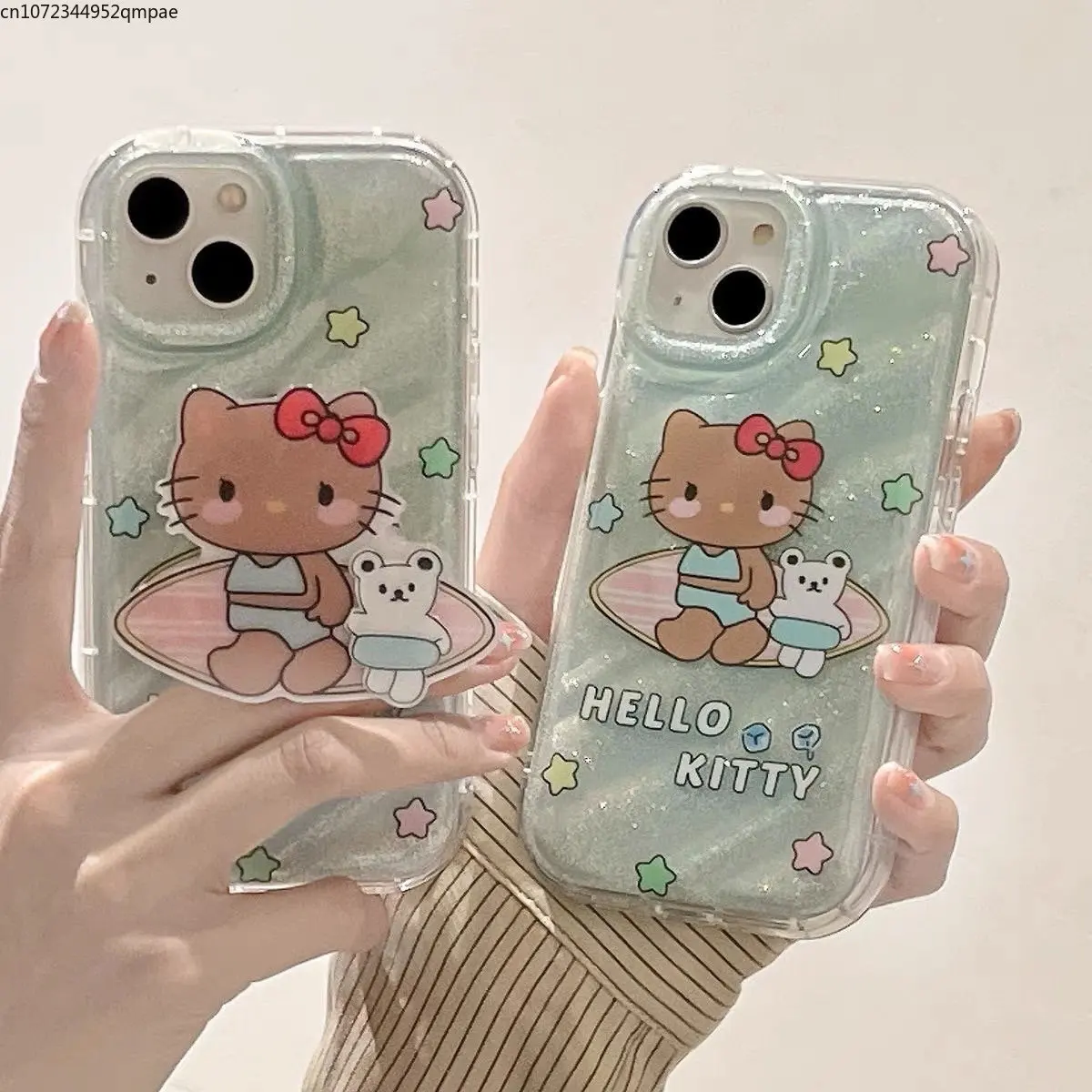 

New Luxury Glitter Sanrio Hello Kitty with Bracket Phone Case for IPhone 14 13 12 11 Pro Max 14 Pro Anti-drop Soft Back Cover