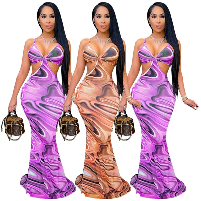 

2022 new summer women's wear water ripple backless sling fish tail wrapped bra fashion sexy casual dress women