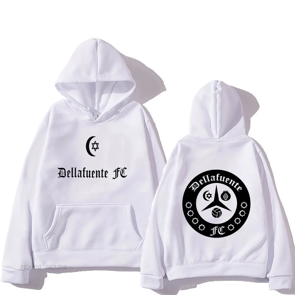 

Dellafuente hoodie kasual pria, pakaian Harajuku Hip Hop musim dingin dengan kerudung Gotik lengan panjang Sudaderas Hombre