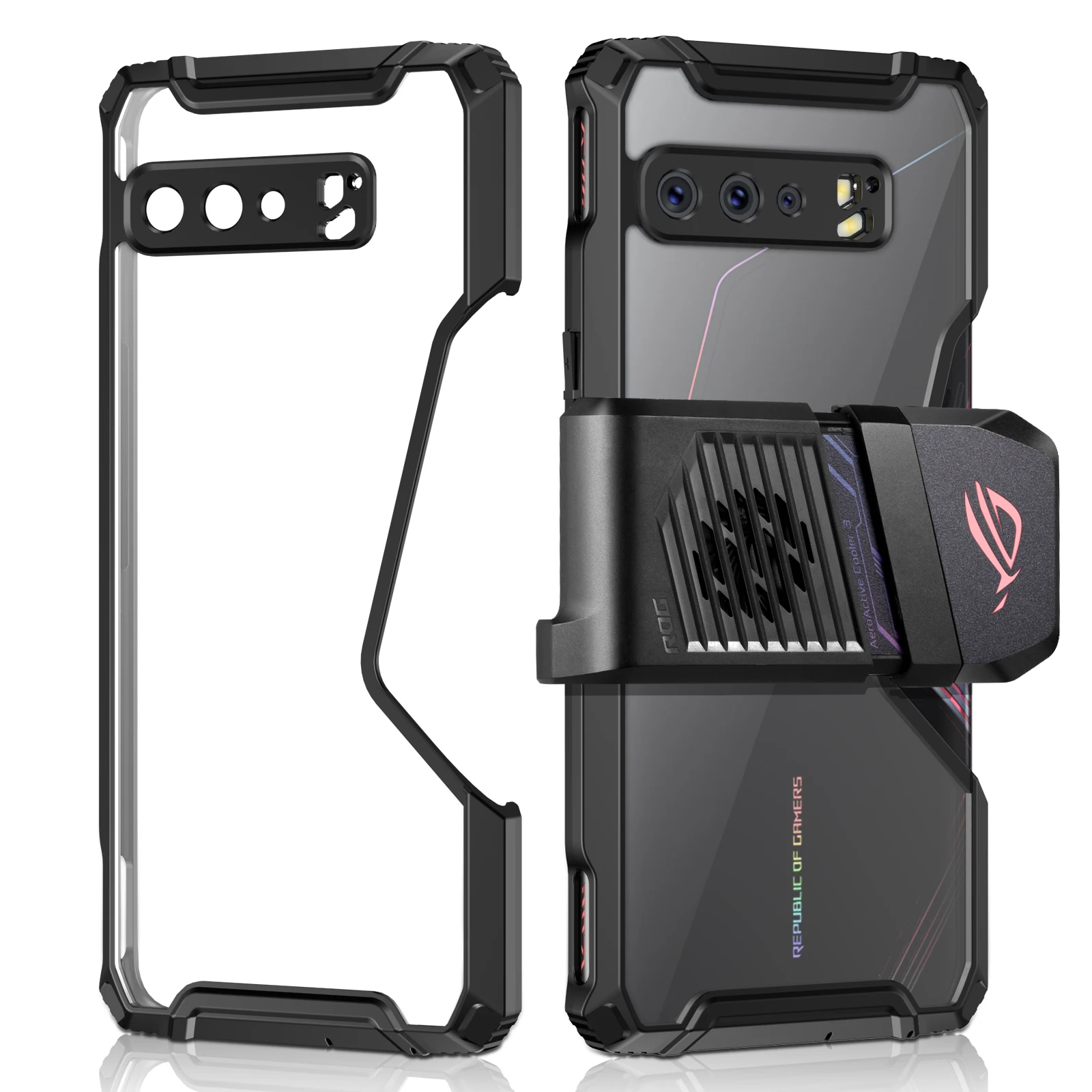 

Чехол ZSHOW для ROG Phone 3, армированный чехол, совместимый с кулером воздуха, совместим с рамой из ТПУ и прозрачной акриловой защитой от падения