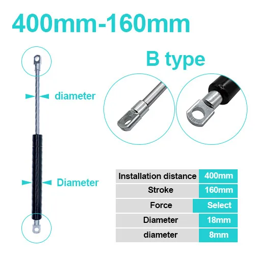 

18*8 стержневой тактный газовый пружинный складной шарнир 50-400 Н/5 кг-50 кг усилие подъема опорное отверстие Центральное расстояние 160 мм ходовое расстояние мм